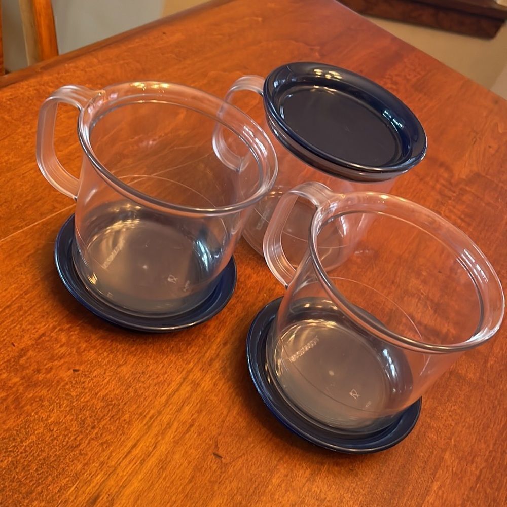 Set of 3 Tupperware Acrylic Cups with Lids/Coasters